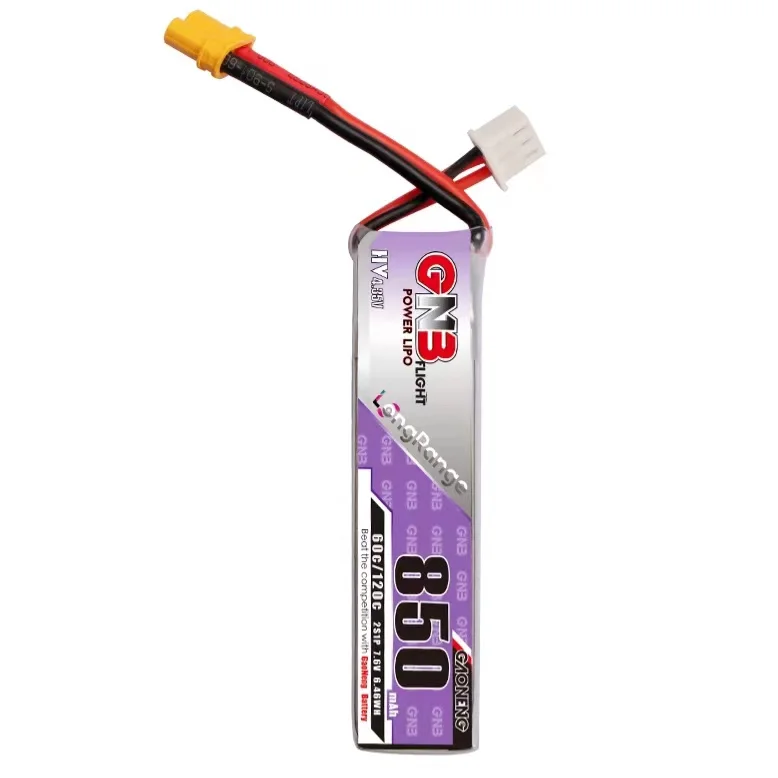 GNB GAONENG 850MAH 7.6V HV 2S 60C 120C XT30 Long Range LiPo Battery Drone FPV LONG TYPE High Voltage