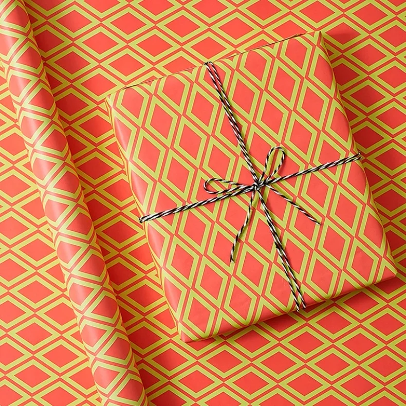 
All Occasion New Fashion Design Orange Plaid, Gift Wrapping Paper Roll for Gift Packaging 