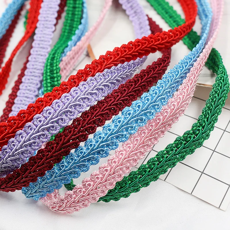 Wholesale Colorful 12MM Polyester Woven Braid Trim Fabric Gimp Trim Lace Ribbon Sewing Upholstery Home Decoration Accessories