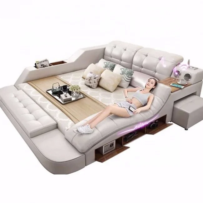 Modern multi function massage With play music/USB/SD music of leather beds tatami factory wholesale bedroom furniture new