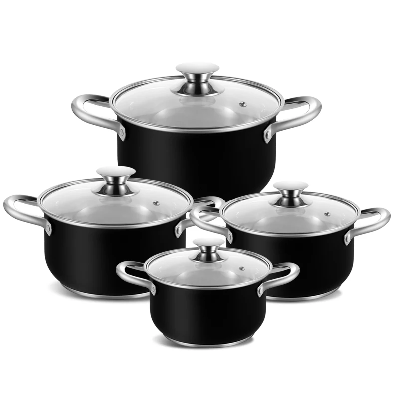 Happycooking black cooking cookware sets hign quality stainless steel jogos de panelas antiaderente cooking utensils sets