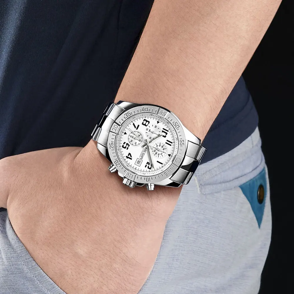 MEGIR 2030 Fashion Sliver Montre Homme Business Men Quartz Watches