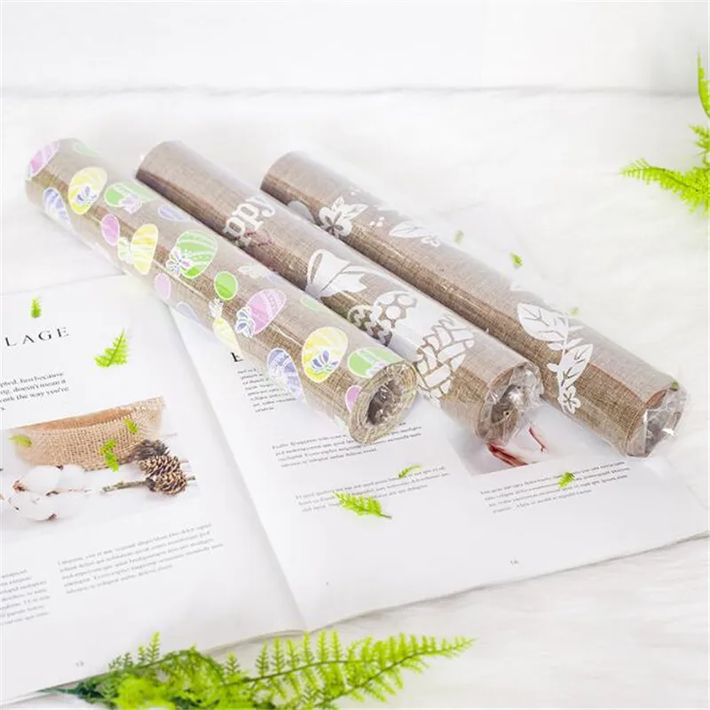 Easter Linen Table Runner Bunny Eggs Burlap Tablecloth Rectangle Table Setting Cover Rabbit Eggs Dresser Scarf for Easter HS1300