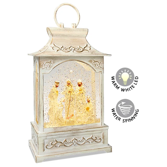 Glitter Water With Light Nativity Set Resin Figurines Wholesale  Led Snow Globe