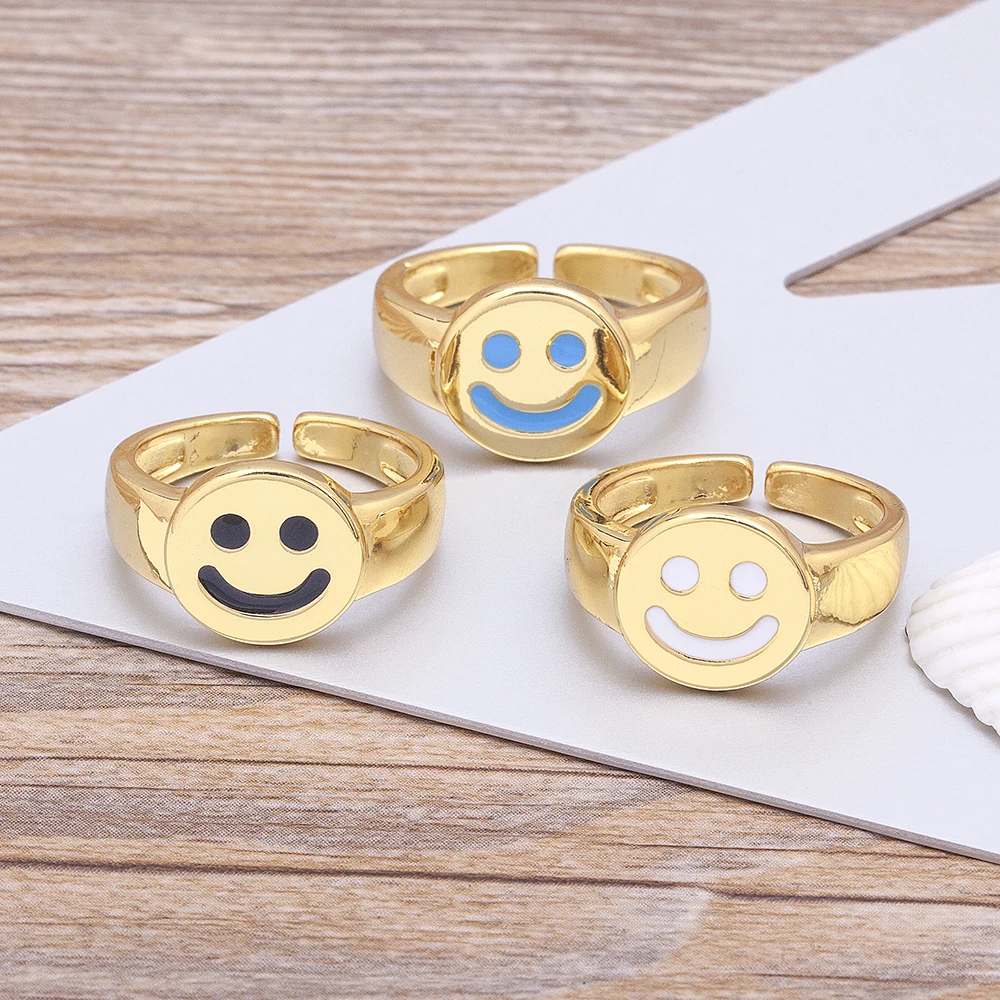 New Fashion Enamel Smiley Face Ring Multi- colors Opening Adjustable Women Top Quality Wedding Jewellery Gifts Accessories
