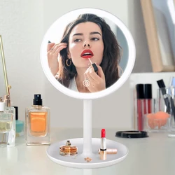 Round Led Table Rechargeable Makeup Free Standing Vanity table Mirror Gms807