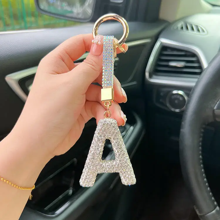 Water drill alloy key ring couple luxury key chain Bling Bling letter key ring car mobile phone package pendant accessories