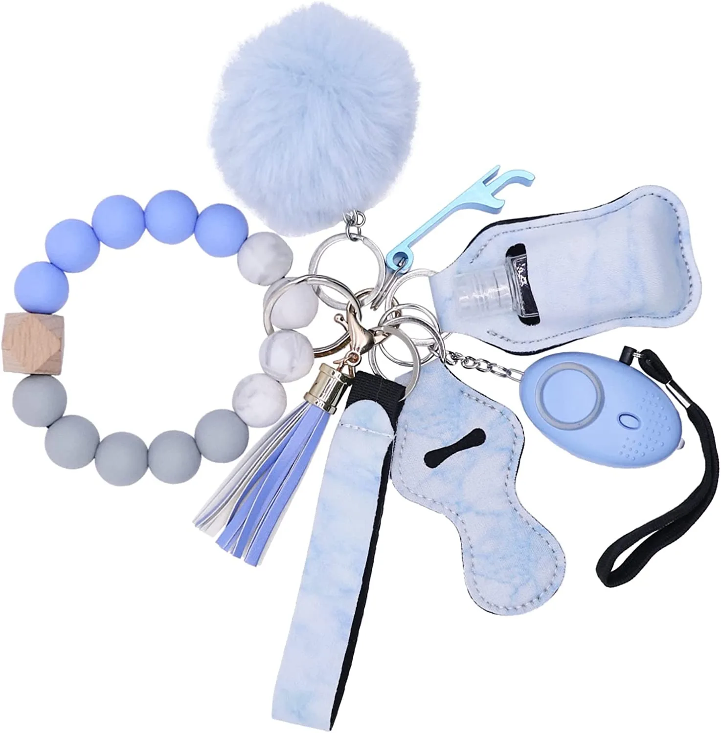 9pcs Safety Keychains for Women Self Defense Key Chain Set Siren Alarm Self-defense Bracelet Wristlet Keyring Accessories