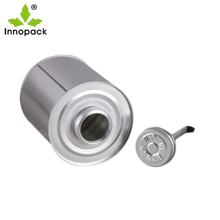 250ml round tin can with screw lid and brush, cheap direct sale