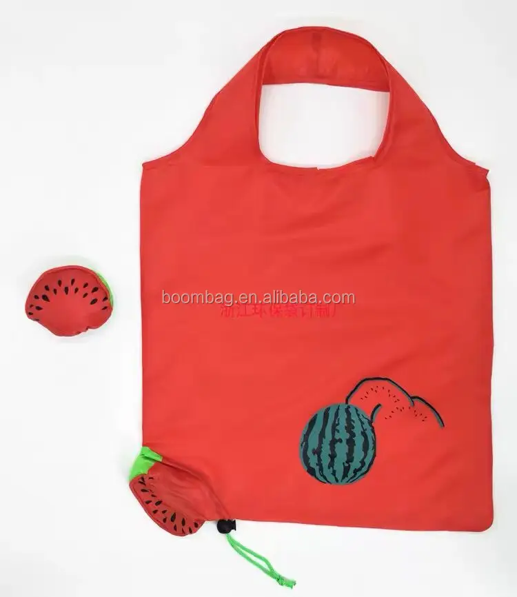 Cheap Promotional Custom Printed Polyester Fruit Shape Folding Reusable Bags Watermelon Shape Shopping Foldable Bag