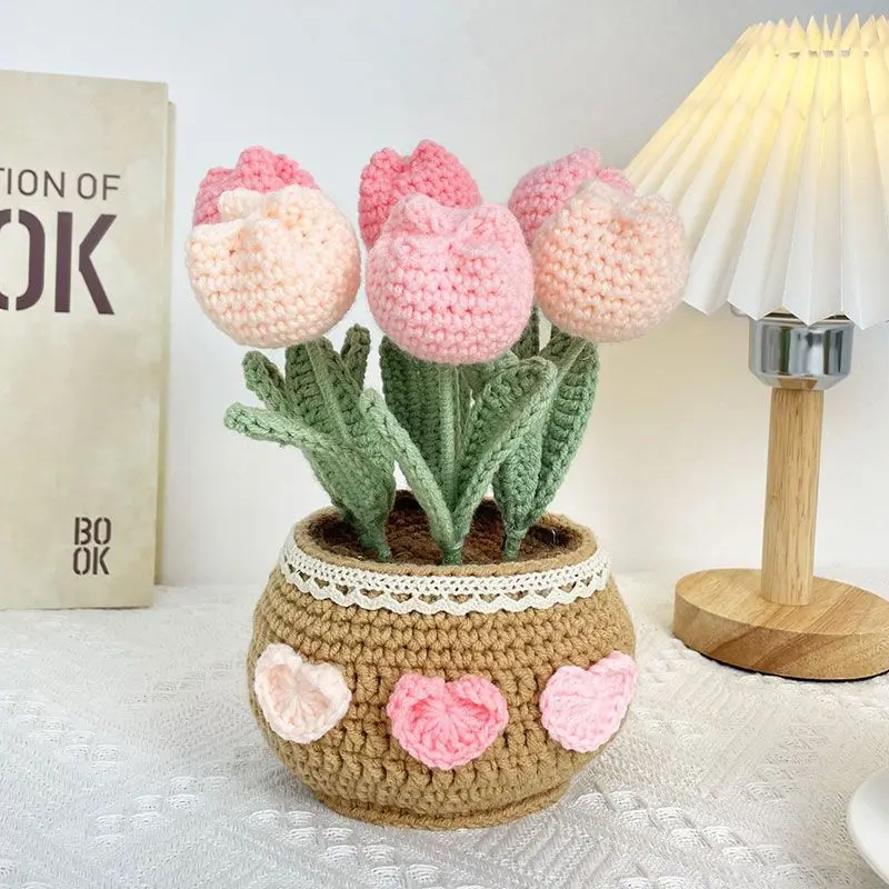 Wholesale Handmade Woven flower Tabletop Decoration for Home Decor various styles Potted Woolen Flowers