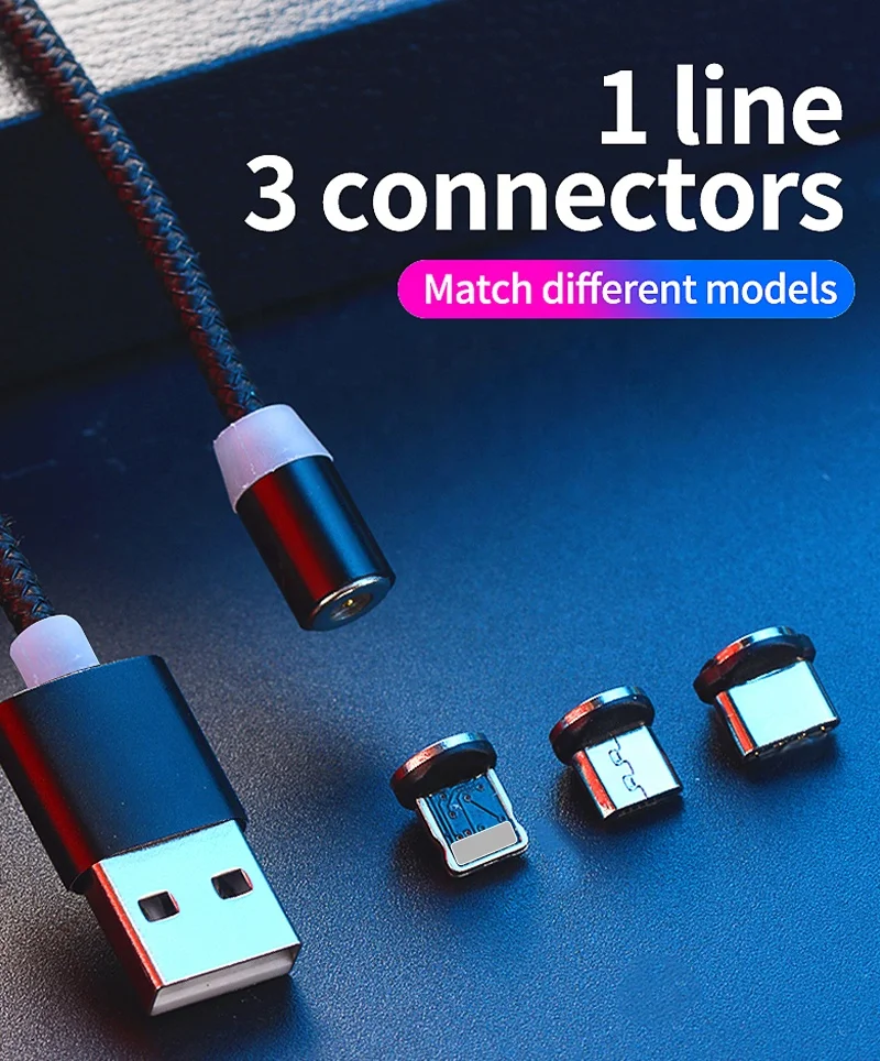 3 в 1 Плетеный USB зарядный кабель Магнитный адаптер Micro USB Type C зарядное устройство для iPhone и Android