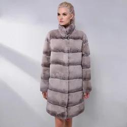 2022 wholesale long style women rabbit fur coat winter rex rabbit fur overcoat rex rabbit fur surcoat