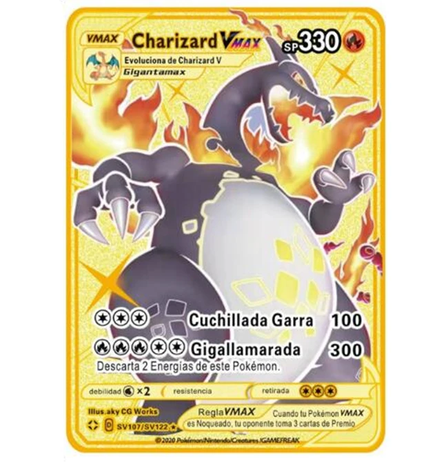 High quality Spanish metal ca Gold Metal Poke mon Cards 1st First Edition Trading Playing Cards Game Charizard,Blastoise