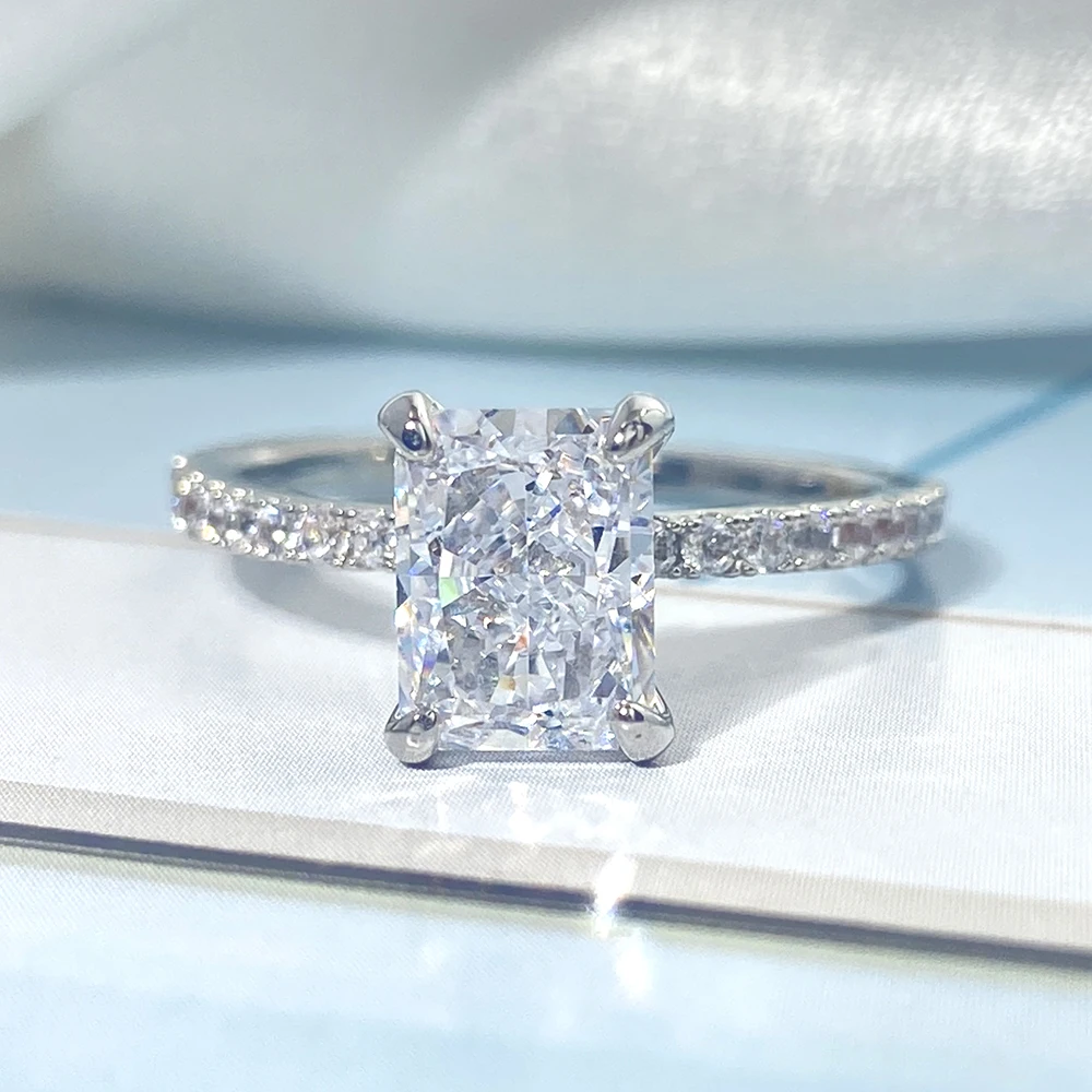 FOXI  Local stock in US 925 silver jewelry fine rings 8A Cubic Zirconia Crushed Ice 925 sterling silver ring for women