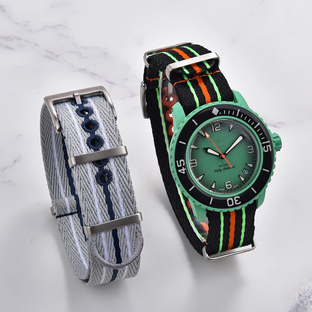 JUELONG Embroidery Nylon Striped Recycled Watch Straps 20mm 22mm Single Pass Eco-Friendly Watch Straps