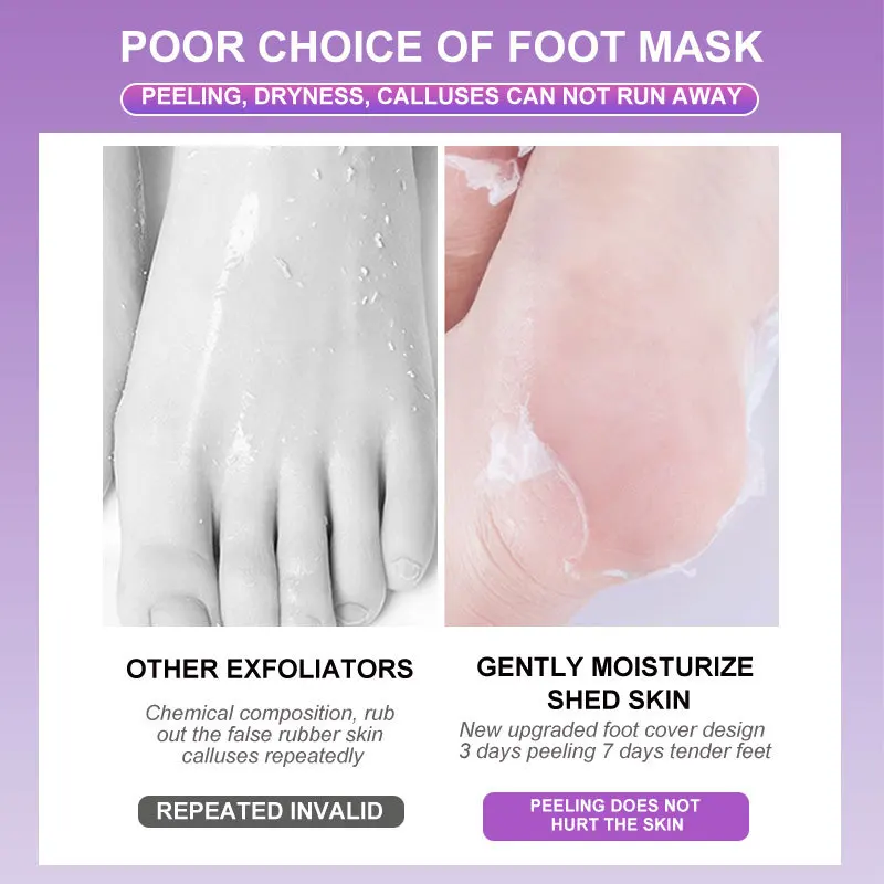 Private Label Exfoliating Foot Peel Mask Baby Soft Feet Skin Care Peeling Calluses Smooth Natural Lavender Foot Peel Mask