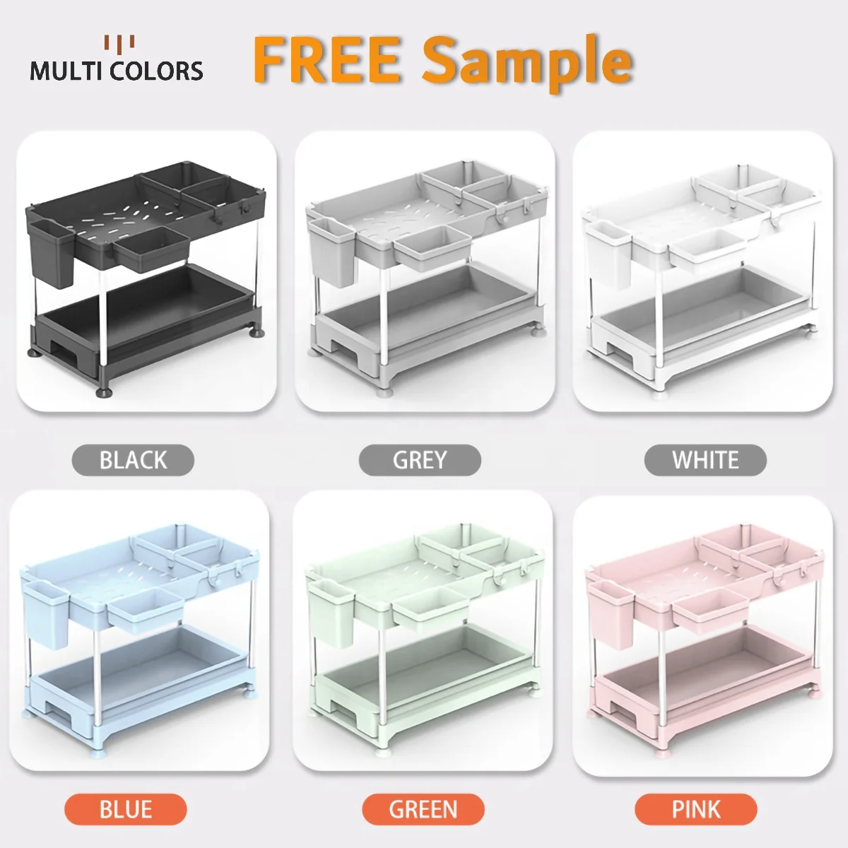 2 Tier Under the Sink Sliding Organiser Storage Shelf Drawer Bathroom Rack Stackable Cabinet Under Sink Organizer
