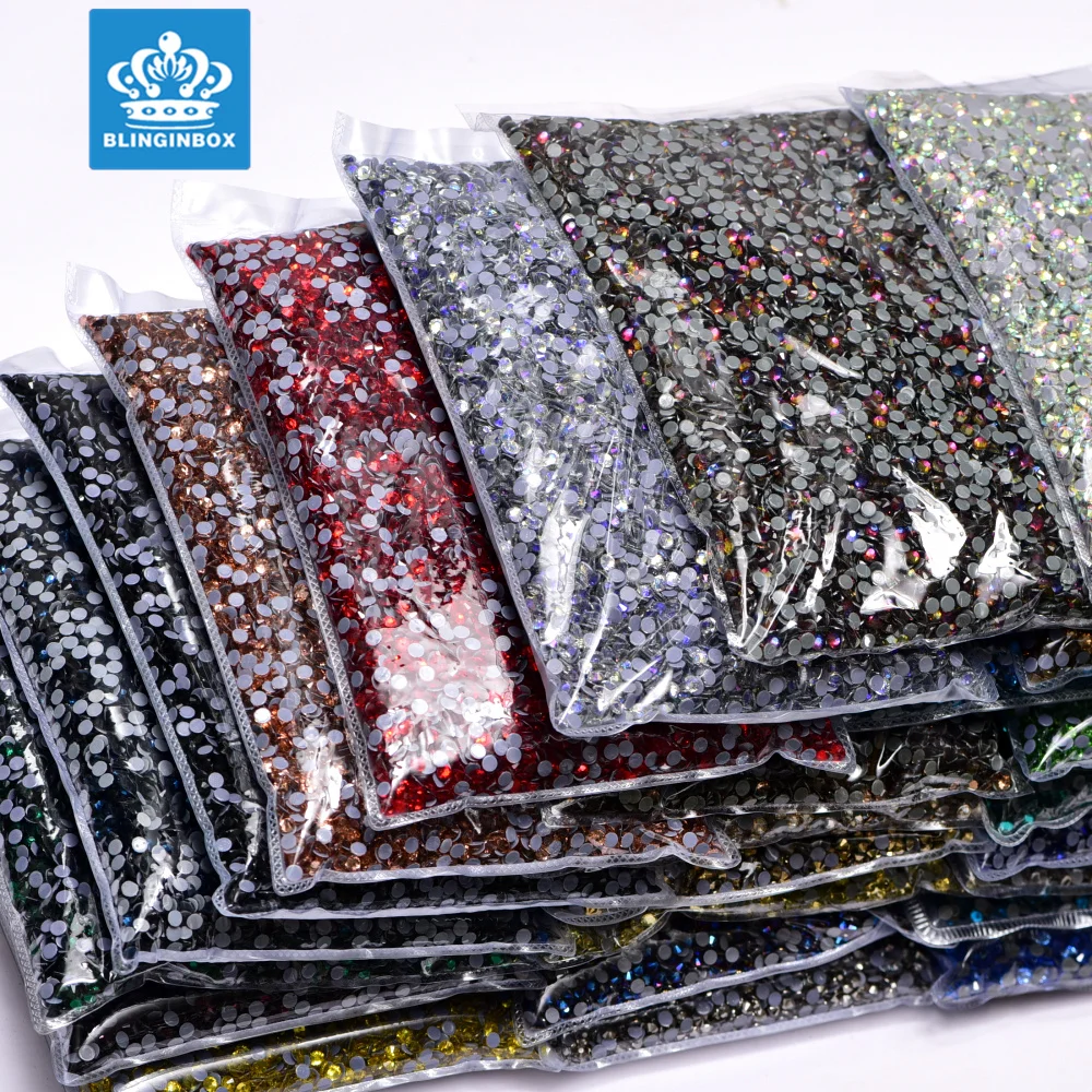 Кристаллы Blinginbox SS10 SS12 SS20 стеклянные стразы горячей фиксации с плоской задней поверхностью термоклейкие оптом для аппликации ткани