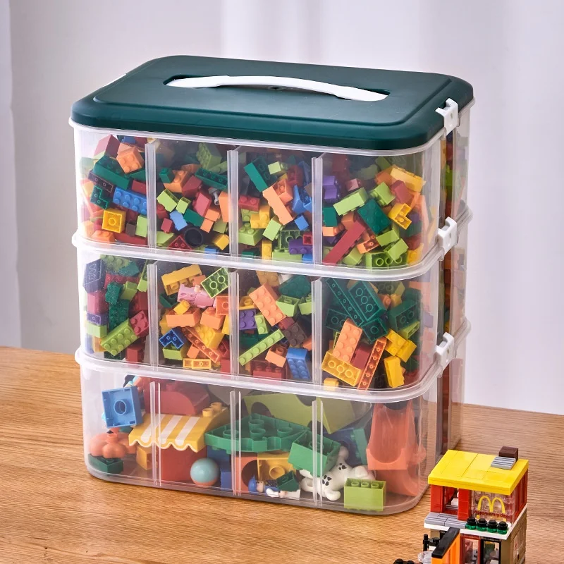 Stackable Plastic Multi Layers Toy Storage Containers Dolls Block Case Bins Chest Storage Toy Organizer for Kids