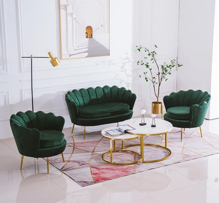 New Design Luxury Blue Velvet Accent Chair U Shaped Sofa Chair for Home Hotel Restaurant