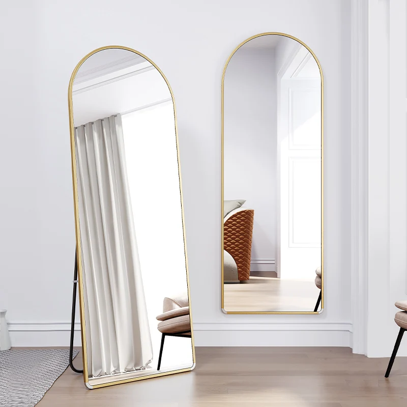 Factory Wholesale Glod Arch Shape Wall Mounted Large Floor Mirrors Standing Aluminium Alloy Framed Mirror Living Room Mirrors