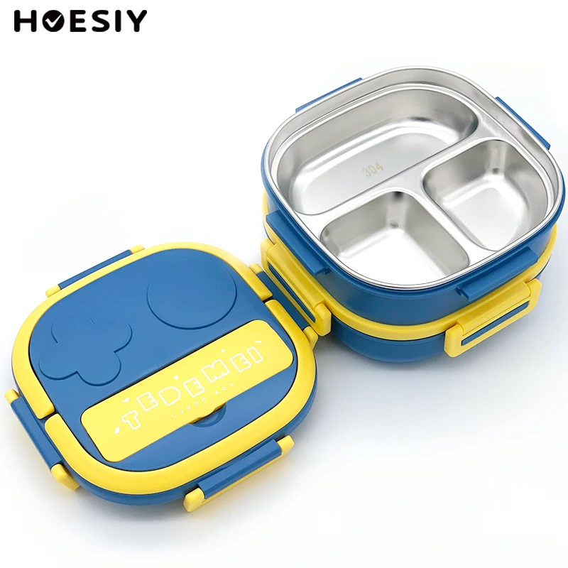 Portable 304 Stainless Steel Lunch Box Metal Tiffin Children Kid Bento Freely Combine Layer 3 Divided With Spoon
