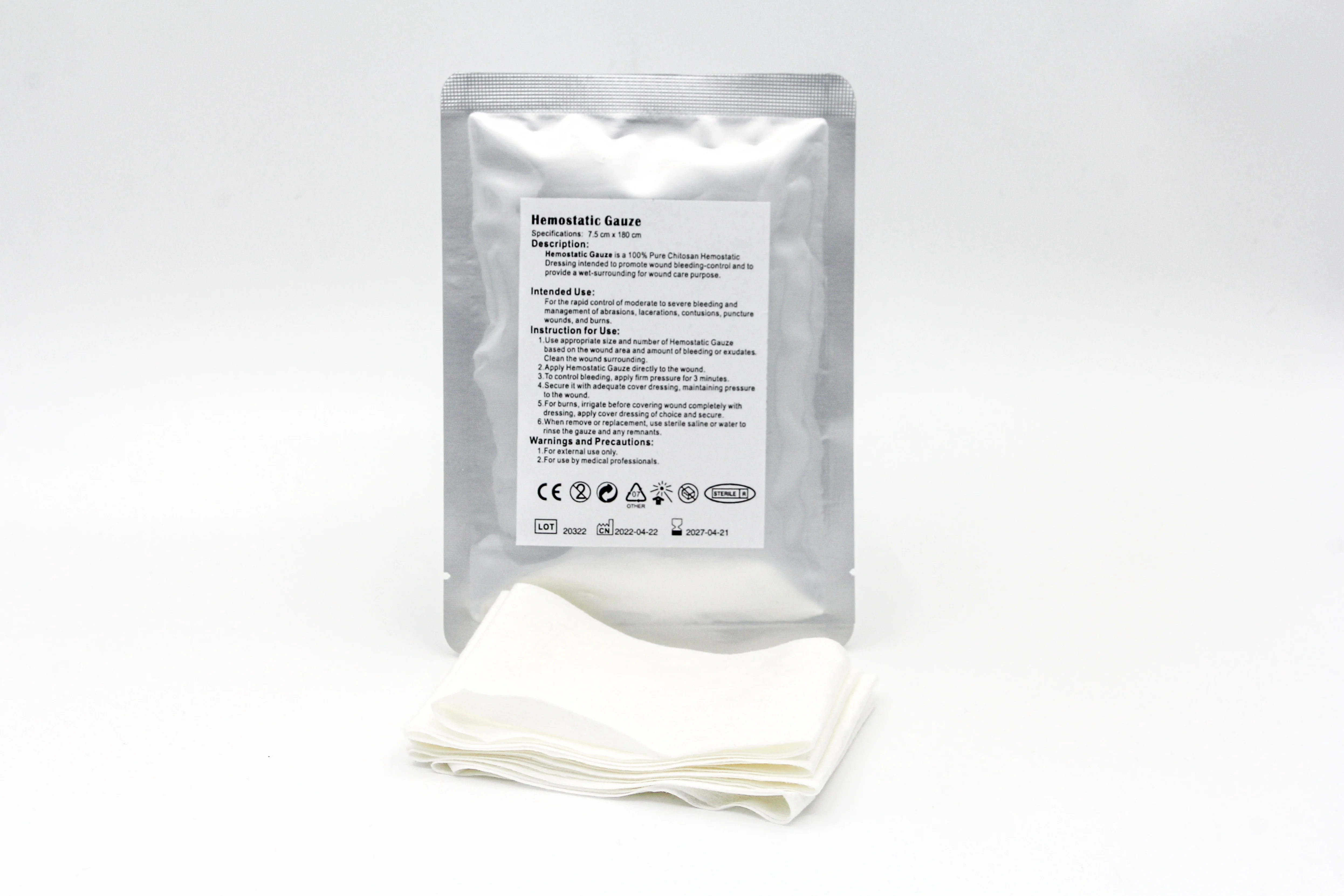 Wholesale 7.5cmX180cm chitosan hemostatic combat gauze of rapid hemostatic granules chitosan or bandage hemostatic powder