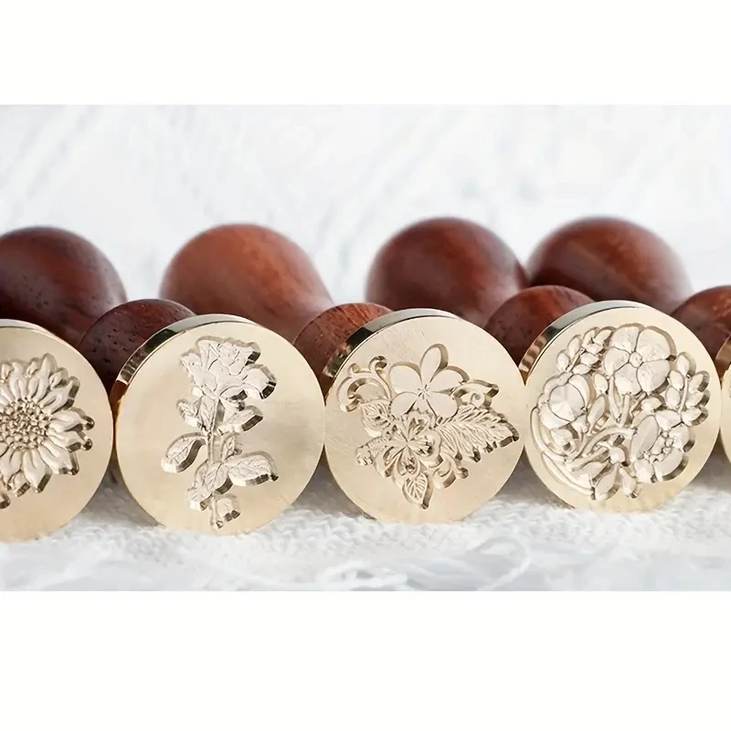 Wood Handle with Metal Stamp Wax Seal Head Vintage Sealing Sunflower Style Seal Wrapping Cards Scrapbooking Crafts