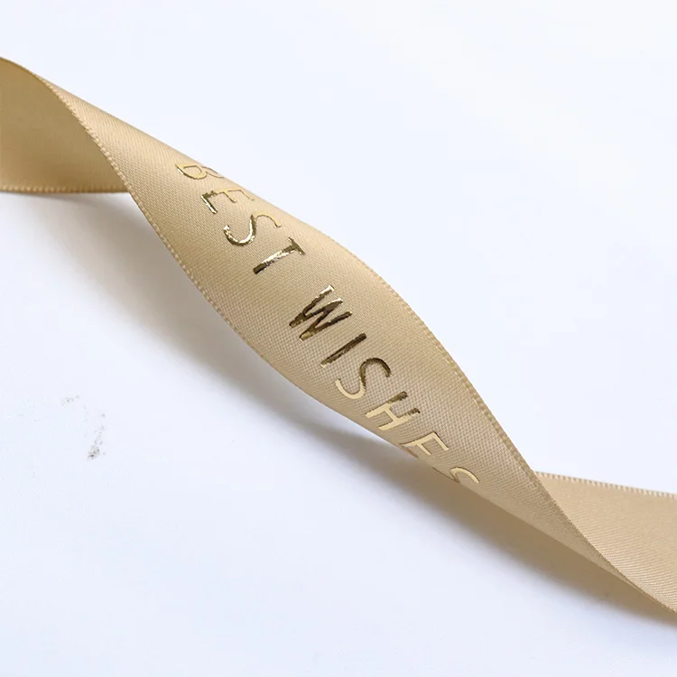 Wholesale christmas gift packaging embossed gold foil printed customize ribbon with logo in 3 d gold