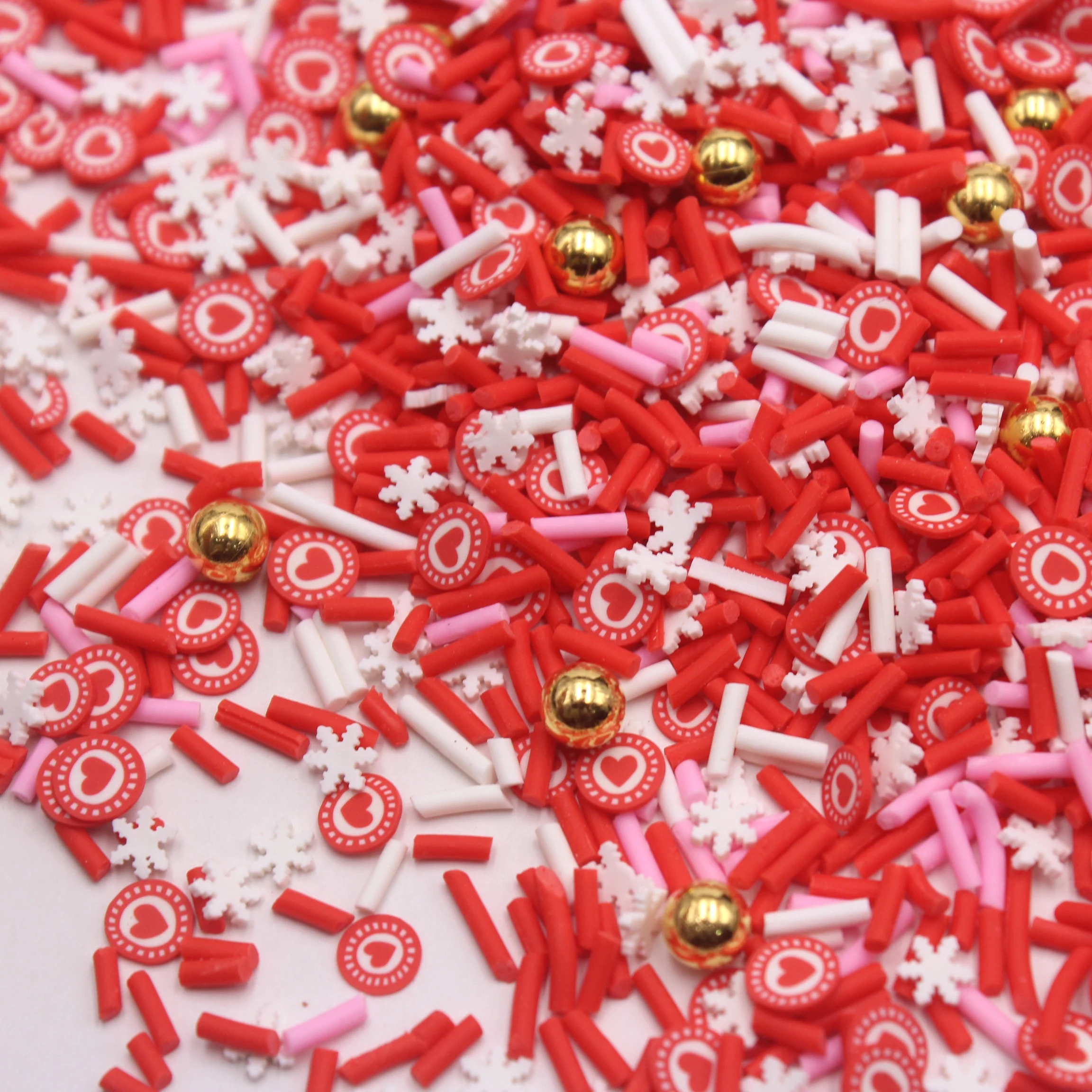 1KG Valentines Series Heart Clay Slice Faux Snowflake with Gold Beads Sprinkles Slime Supplies Shaker Filler