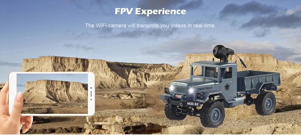 
Amazon WIFI FPV App Video 2.4Ghz 1/16 Remote Control Climbing Car 4x4 Off Road RC Military Truck Toys Rock Crawler RTR With Came 