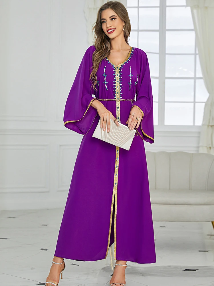 Handwork Diamonds Moroccan Caftan Women Jalabiya Wide Sleeve Arabic Dress Dubai Saudi Muslim Kaftan Party Evening Ramadan Abaya