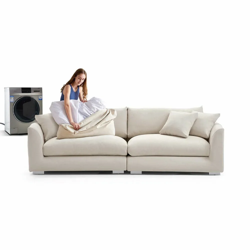 Comfortable Modern White Velvet Linen Fabric Feather Modular Sectional Sofa Set for Living Room