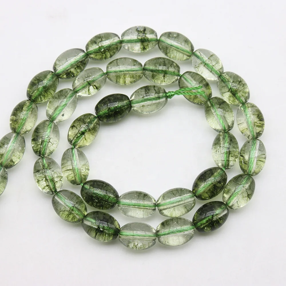 8x10mm Natural Green Crystal Yellow Topaz Colored Cracked Beads Accessories Gemstone Oval Rice Beads for Jewelry Making