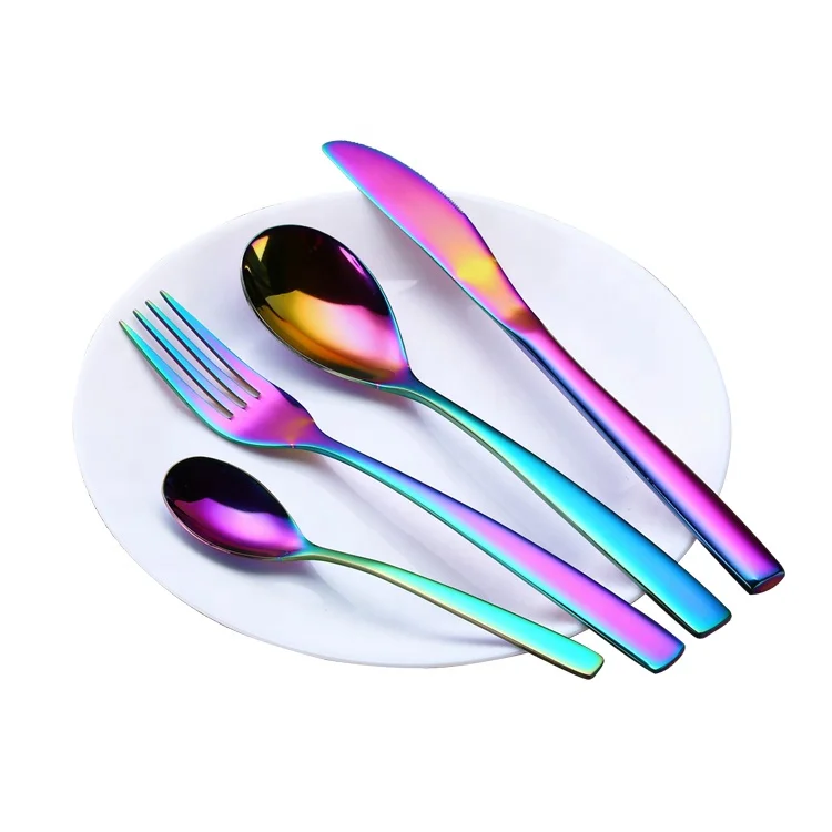 Mirror polish titanium PVD coating knives and forks spoon super inox rustic cutlery set stainless steel for christmas gifts