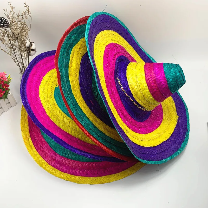 Cheap Plain White Ball Style Men Women 48cm 53cm Colorful Party Dance Bamboo Woven Mexican Straw Hat