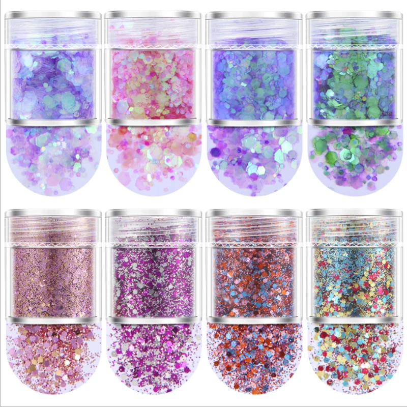 Hot sale Tiktok 48 mixed colors glitter different size powder glitter cosmetic grade chunky glitter for tumbler