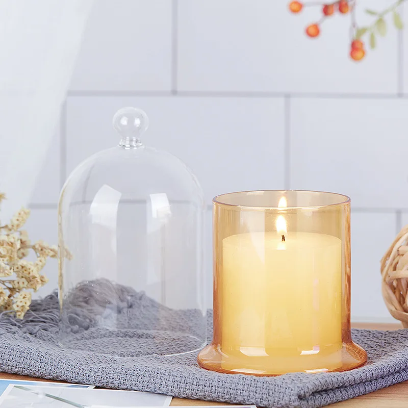 Glass Cloche Candle Holder Bell Jar with Dome lid / Display Dome Vintage Tealight Holder for Home Wedding Table Centerpiece