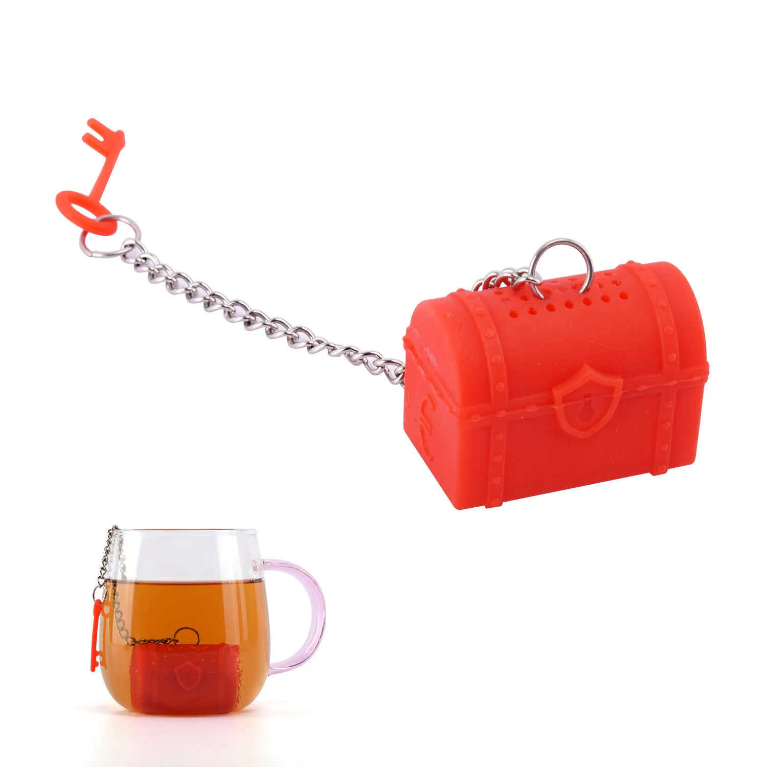 FL- Factory pirate adventure treasure chest box silicone reusable loose leaf tea infuser strainer ball infusor