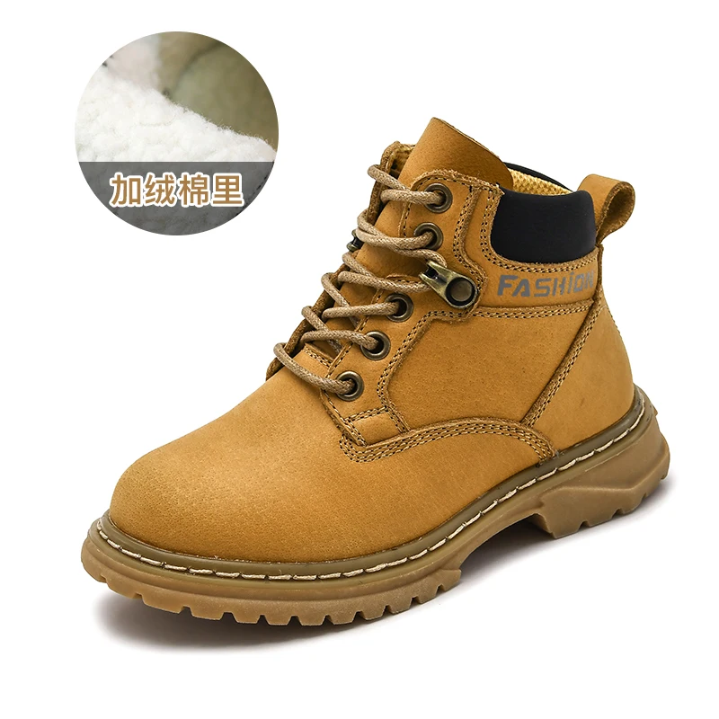 2021 Fashion Korean Genuine Leather Soft Comfortable Kids Shoes Children Autumn Winter Fur Boots for Boy Girl