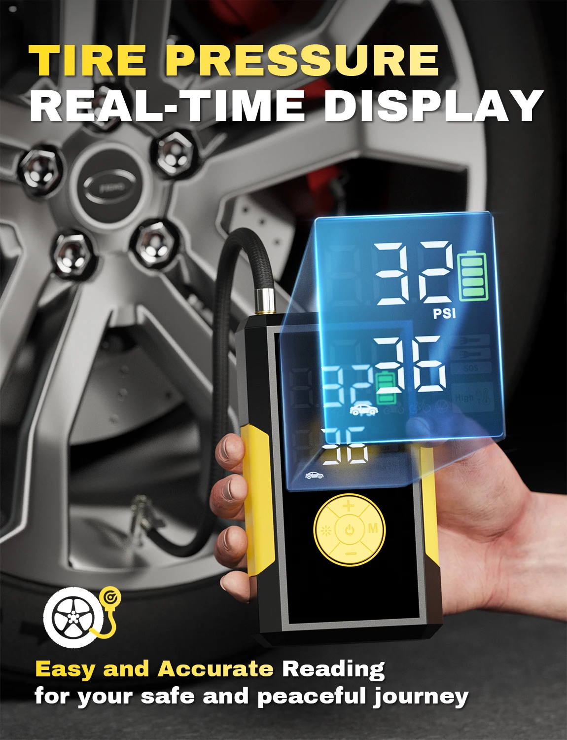 Emergency And New Trending Portable Electric Air Compressor Car Tire Pump  With 12V 10000mAh Battery Capacity