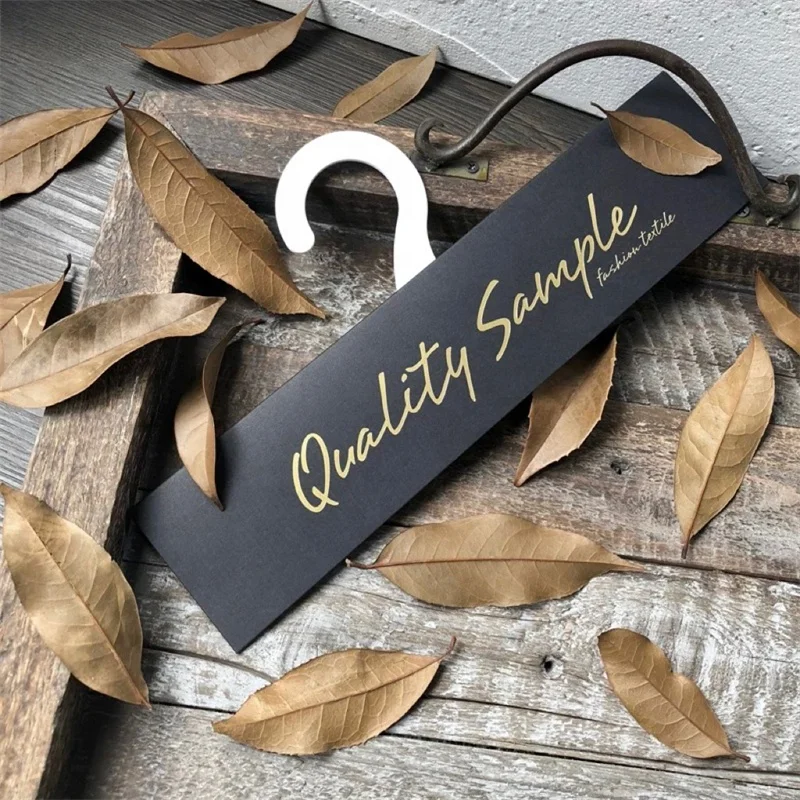 Customized Textile Sample Display Hanger Coated Cardboard Label Hot Stamping Screen Printing Featuring Art Paper Plastic Hook