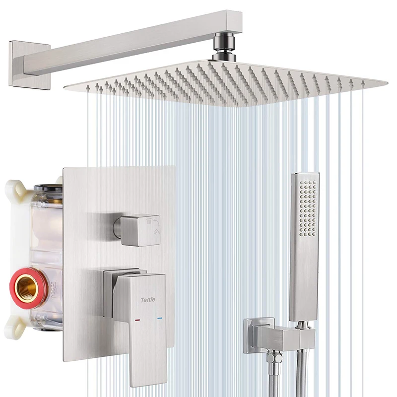 DQOK High Quality Chrome Rainfall Shower System 2 Functions Square Bathroom Concealed Shower Set