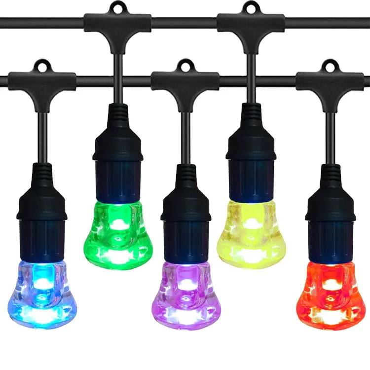 
Smart Outdoor Patio RGB color &White LED Lights Smart string light-24FT ,12 Round bulbs 2.4GHZ WIFI Controlled 