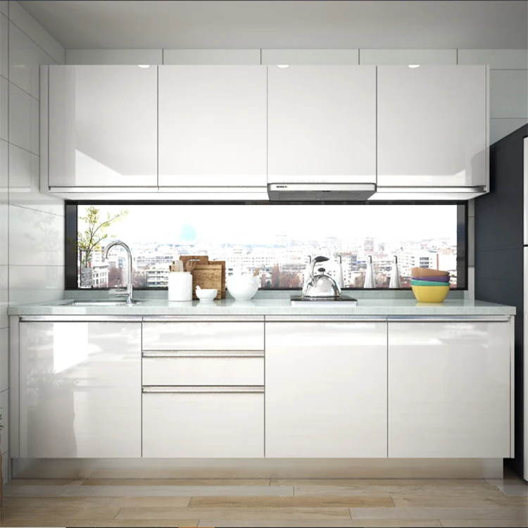 High Gloss White Modular DIY Kitchen Cabinets Small Kit Flat Pack from Floor to Ceiling Cuboards Kitchen Cabinet Set