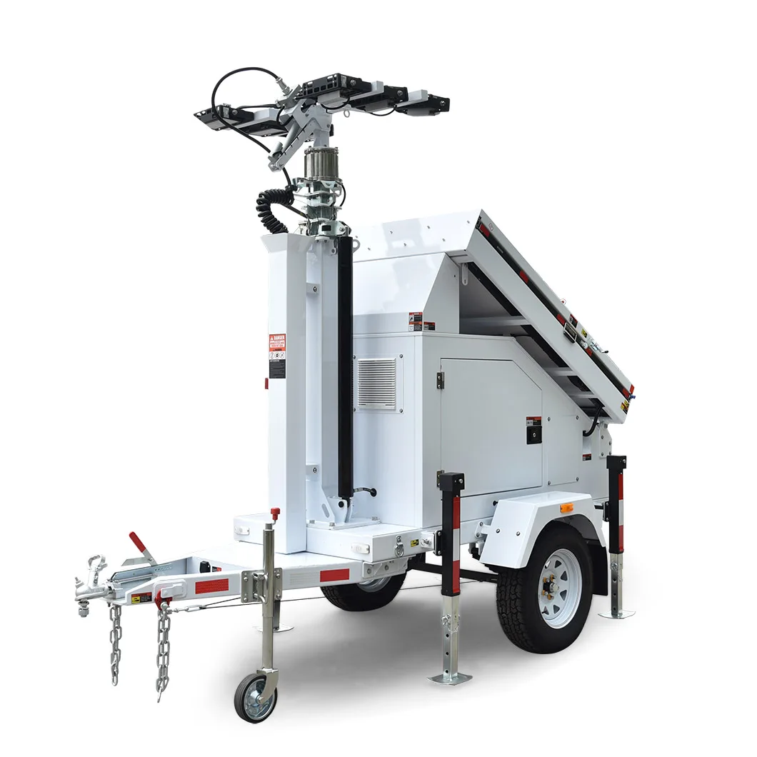 Solar light tower hydraulic mast 600W LED lights 6 batteries retractable solar panels