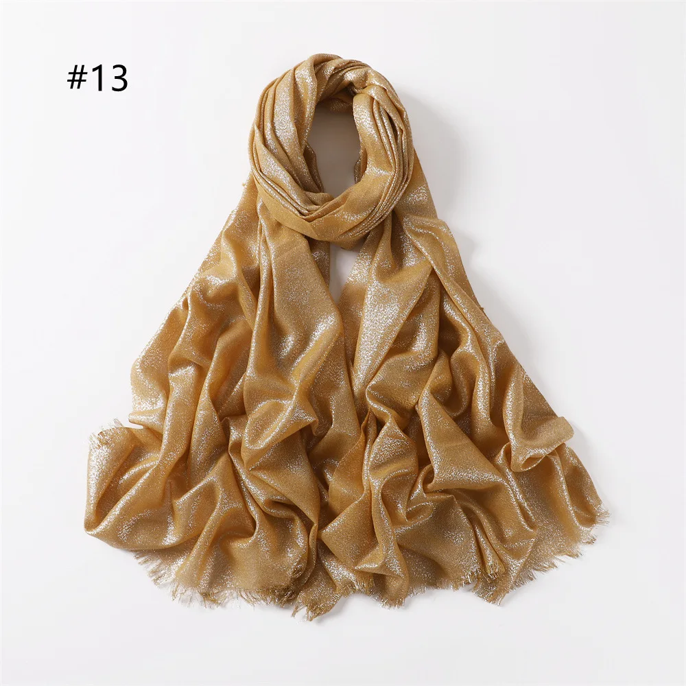 Wholesale Fashion Shimmer Glitter Golden Soft Cotton Long Hijab Muslim Women Shawl Viscose Modal Hijab Scarf
