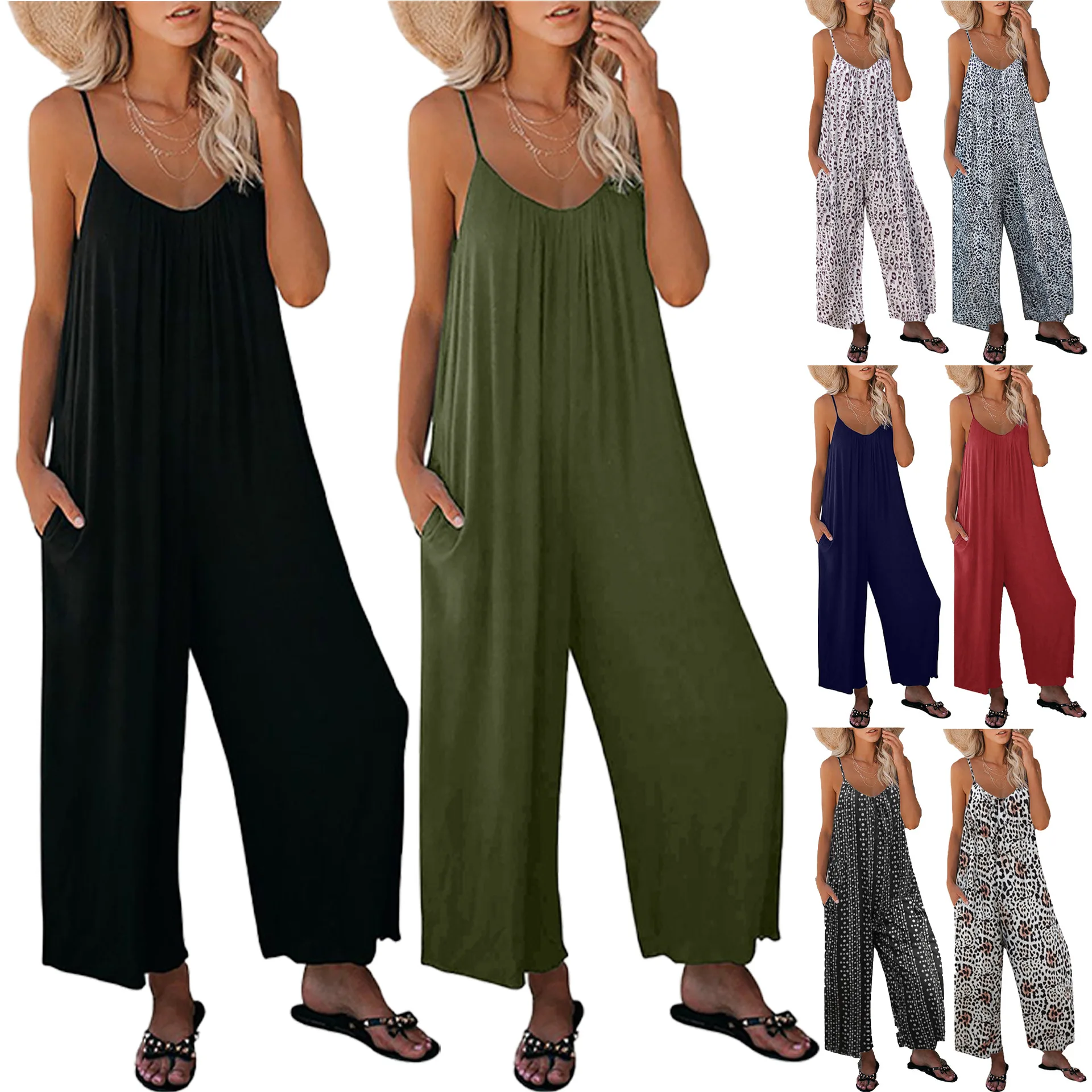 Custom Logo Ribbed Summer Loose Loose Sleeveless Print Lady Sexy Women Romper Jumpsuit