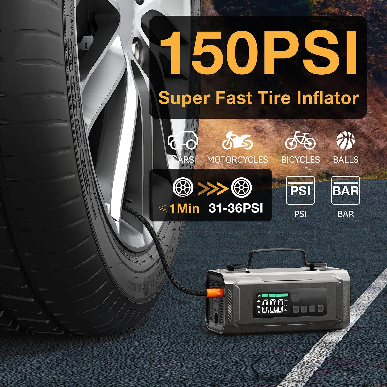 New Arrival 4-in-1 Portable Jump Starter 8000-14800mAh Power Bank Car Inflator Battery Booster 2500AMP Emergency Alarm